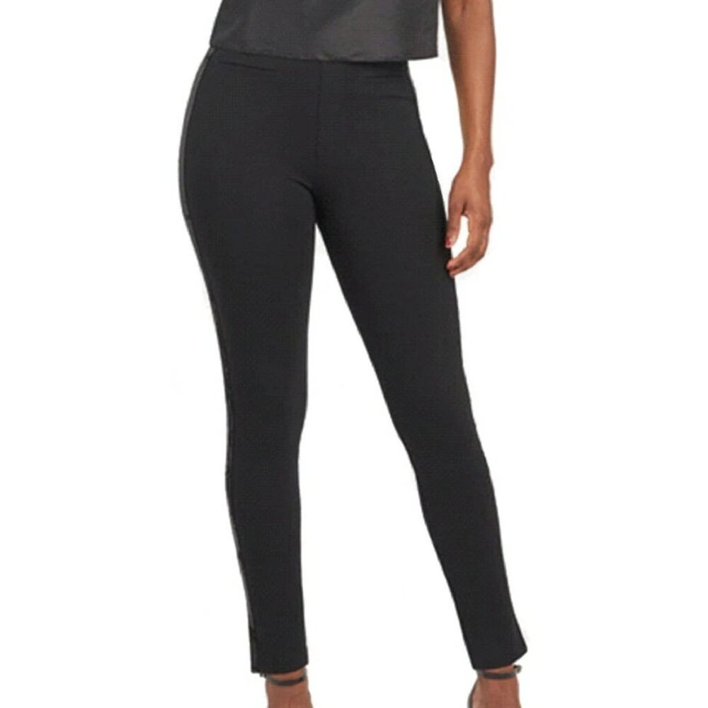 SPANX NWT $148 Women's Black Ponte Sequin Trim Pull On Skinny Pants S Small